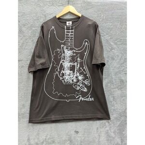 Grunge Fender Guitar Graphic T-Shirt Mens XL Hard Rock Hotel Brown Short Sleeve